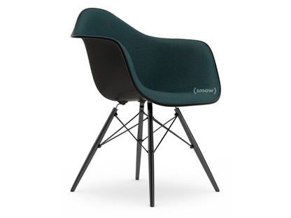 Eames Plastic Armchair RE DAW Deep black|With full upholstery|Petrol / moor brown|Standard version - 43 cm|Black maple
