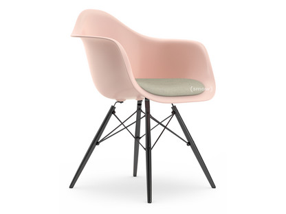 Eames Plastic Armchair RE DAW Pale rose|With seat upholstery|Warm grey / ivory|Standard version - 43 cm|Black maple
