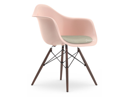 Eames Plastic Armchair RE DAW Pale rose|With seat upholstery|Warm grey / ivory|Standard version - 43 cm|Dark maple