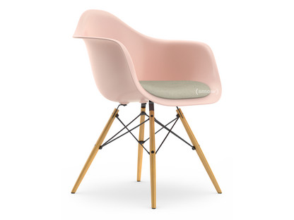 Eames Plastic Armchair RE DAW Pale rose|With seat upholstery|Warm grey / ivory|Standard version - 43 cm|Ash honey tone