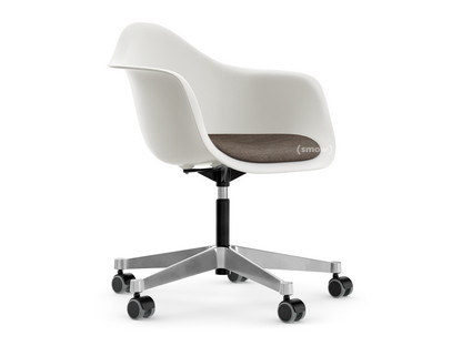Eames Plastic Armchair RE PACC White|With seat upholstery|Warm grey / moor brown