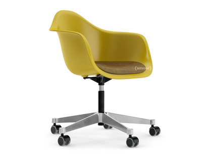 Eames Plastic Armchair RE PACC Mustard RE|With seat upholstery|Mustard / dark grey