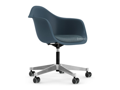 Eames Plastic Armchair RE PACC Sea blue RE|With seat upholstery|Ice blue / moor brown
