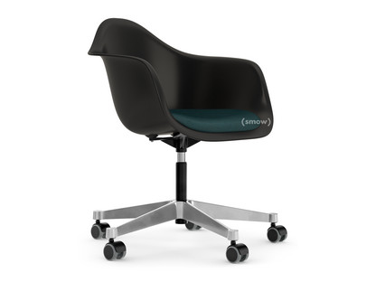 Eames Plastic Armchair PACC Deep black|With seat upholstery|Petrol / moor brown