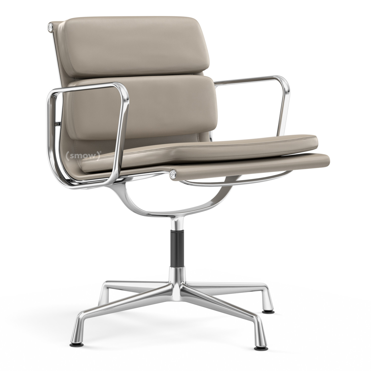 Eames Vitra EA 208 White Leather Chrome Based Soft-Pad Chair by Charles & Ray Eames 