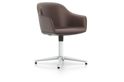 Softshell Chair with four star base Aluminium polished|Leather (Standard)|Marron