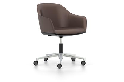Softshell Chair with five star base Aluminium polished|Leather (Standard)|Marron