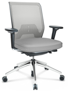 ID Mesh FlowMotion-with tilt mechanism, with seat depth adjustment|With 3D-armrests|5 star foot, polished aluminium|Basic dark|Silk mesh seat cover, diamond mesh back|Soft grey