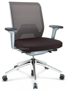 ID Mesh FlowMotion-without tilt mechanism, without seat depth adjustment|With 3D-armrests|5 star foot, polished aluminium|Soft grey|Plano seat cover, diamond mesh back|Brown