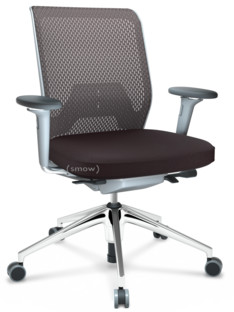 ID Mesh FlowMotion-with tilt mechanism, with seat depth adjustment|With 3D-armrests|5 star foot, polished aluminium|Soft grey|Plano seat cover, diamond mesh back|Brown