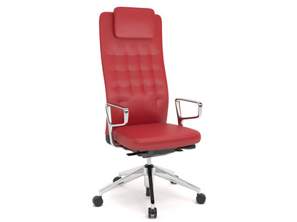 ID Trim L FlowMotion without seath depth adjustment|With polished aluminium ring armrests|Basic dark|Leather red