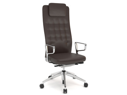 ID Trim L FlowMotion with seath depth adjustment|With polished aluminium ring armrests|Soft grey|Leather marron