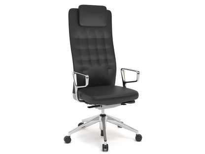 ID Trim L FlowMotion with seath depth adjustment|With polished aluminium ring armrests|Soft grey|Leather nero