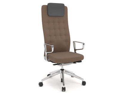 ID Trim L FlowMotion with seath depth adjustment|With polished aluminium ring armrests|Soft grey|Plano fabric brown