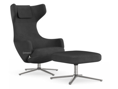 Grand Repos Chair Grand Repos & Ottoman|Fabric Dumet carbon/black|41 cm|Polished