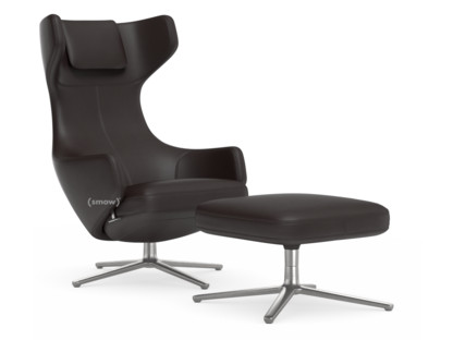Grand Repos Chair Grand Repos & Ottoman|Leather premium chocolate|41 cm|Polished