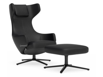 Grand Repos Chair Grand Repos & Ottoman|Leather Premiun nero|46 cm|Basic dark