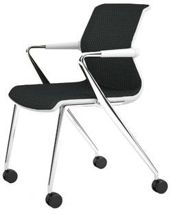 Unix Chair with Four-legged Base on Castors Diamond Mesh asphalt|Soft grey|Aluminium polished