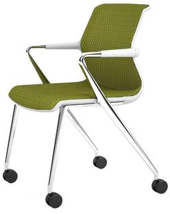 Unix Chair with Four-legged Base on Castors Diamond Mesh avocado|Soft grey|Aluminium polished