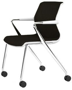 Unix Chair with Four-legged Base on Castors Diamond Mesh brown|Soft grey|Aluminium polished