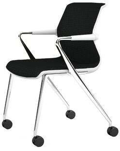 Unix Chair with Four-legged Base on Castors Diamond Mesh nero|Soft grey|Aluminium polished