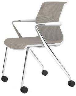 Unix Chair with Four-legged Base on Castors Diamond Mesh soft grey|Soft grey|Aluminium polished