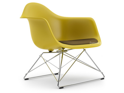 Eames Plastic Armchair RE LAR Mustard|Seat upholstery mustard /dark grey|Chrome-plated