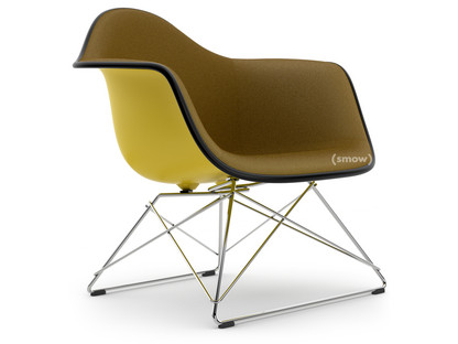 Eames Plastic Armchair RE LAR Mustard|Full upholstery mustard / dark grey|Chrome-plated