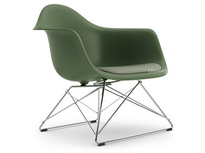 Eames Plastic Armchair RE LAR Forest|Seat upholstery ivory / forest|Chrome-plated