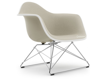 Eames Plastic Armchair RE LAR Pebble|Full upholstery warm grey / ivory|Chrome-plated