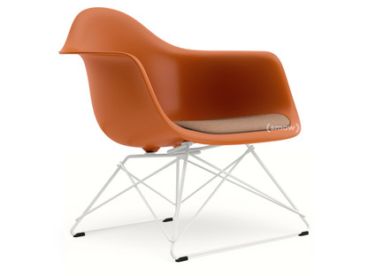 Eames Plastic Armchair RE LAR Rusty orange|Seat upholstery cognac /ivory|Coated white