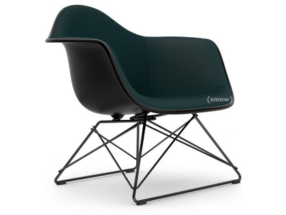 Eames Plastic Armchair RE LAR Deep black|Full upholstery peetrol /moor brown|Coated basic dark