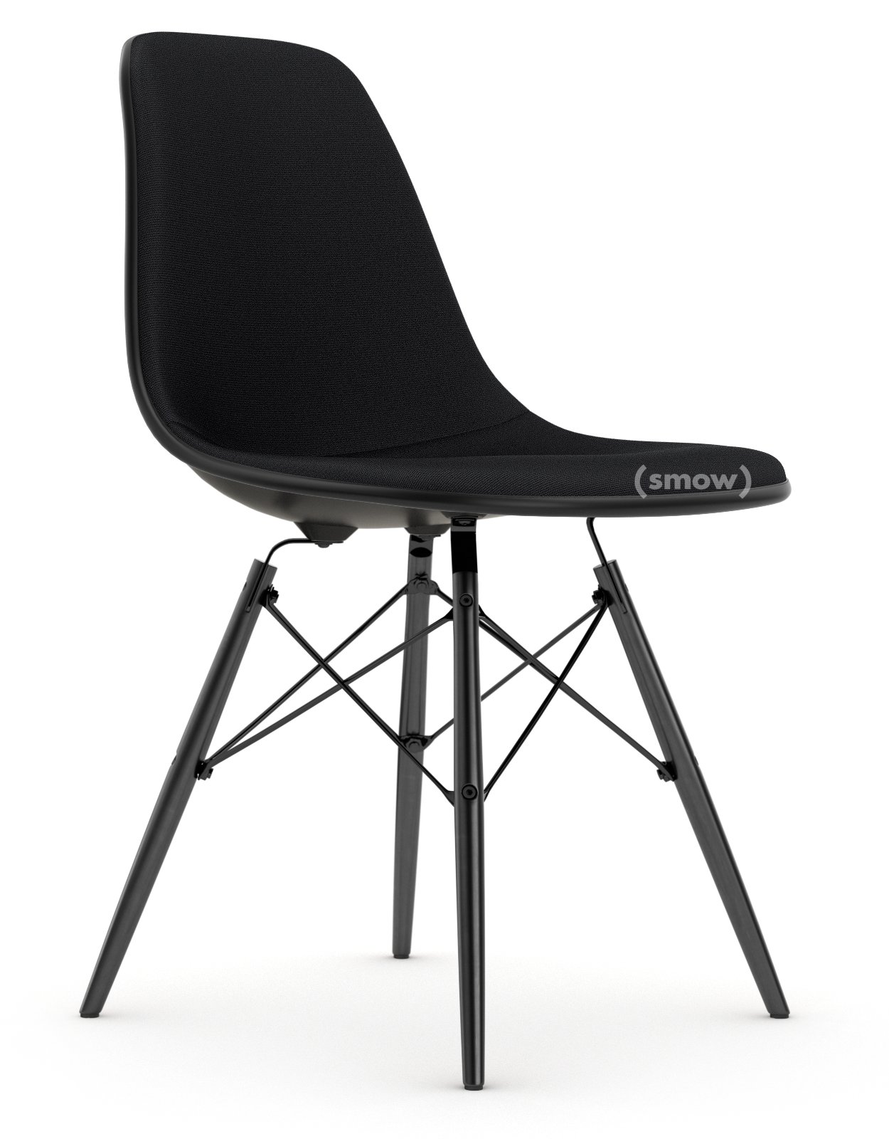 Eames Plastic Side Chair DSW, Deep black, With full upholstery