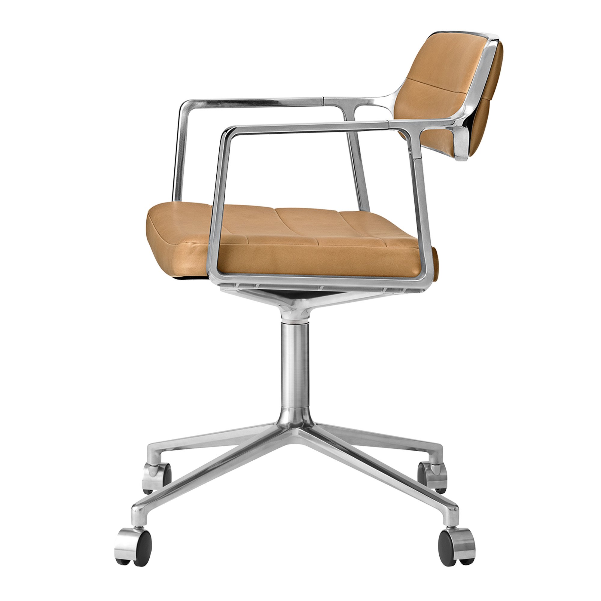 Swivel 453 Swivel Chair on Castors, Leather camel, Polished | Vipp