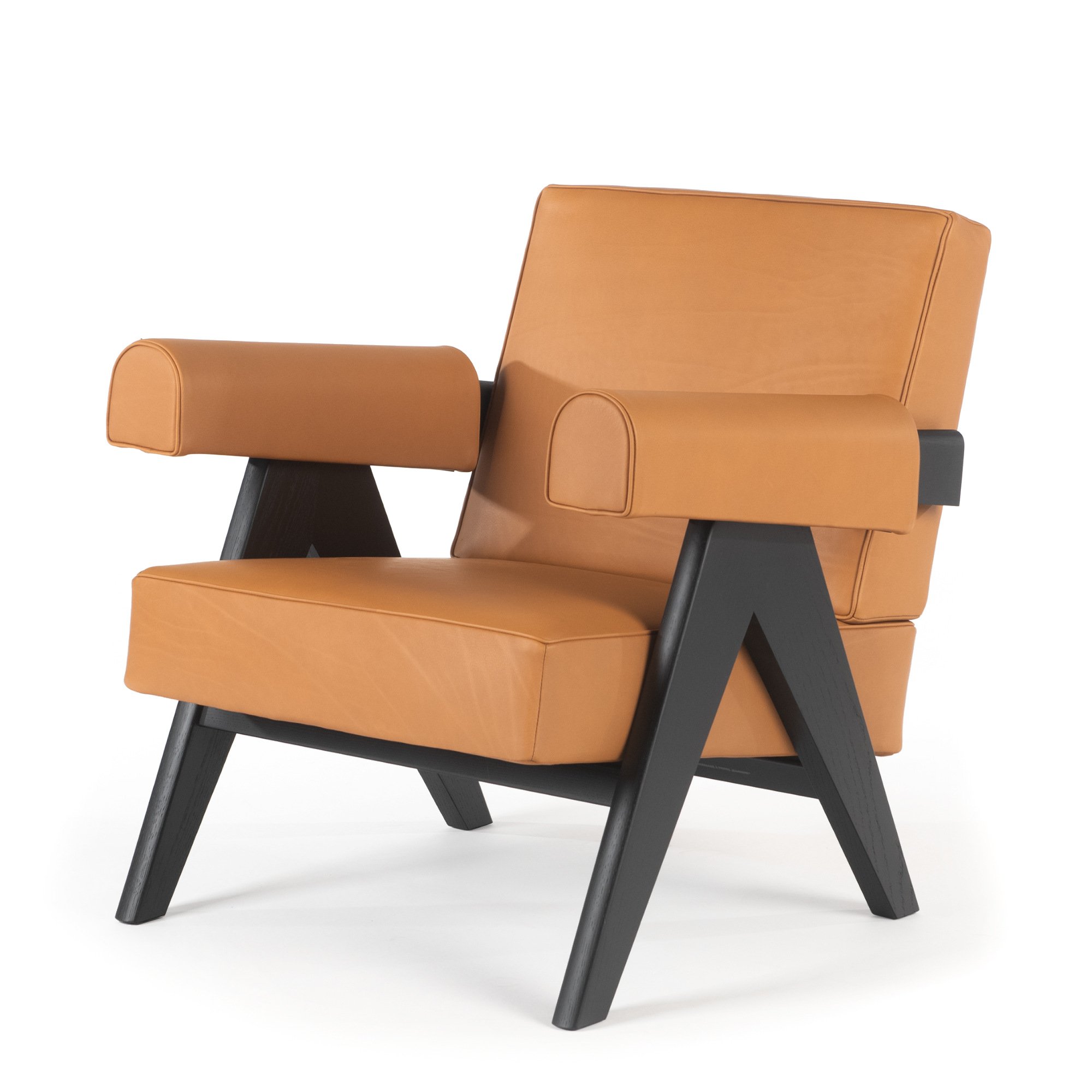 Capitol Complex Armchair, Black stained oak / cognac leather