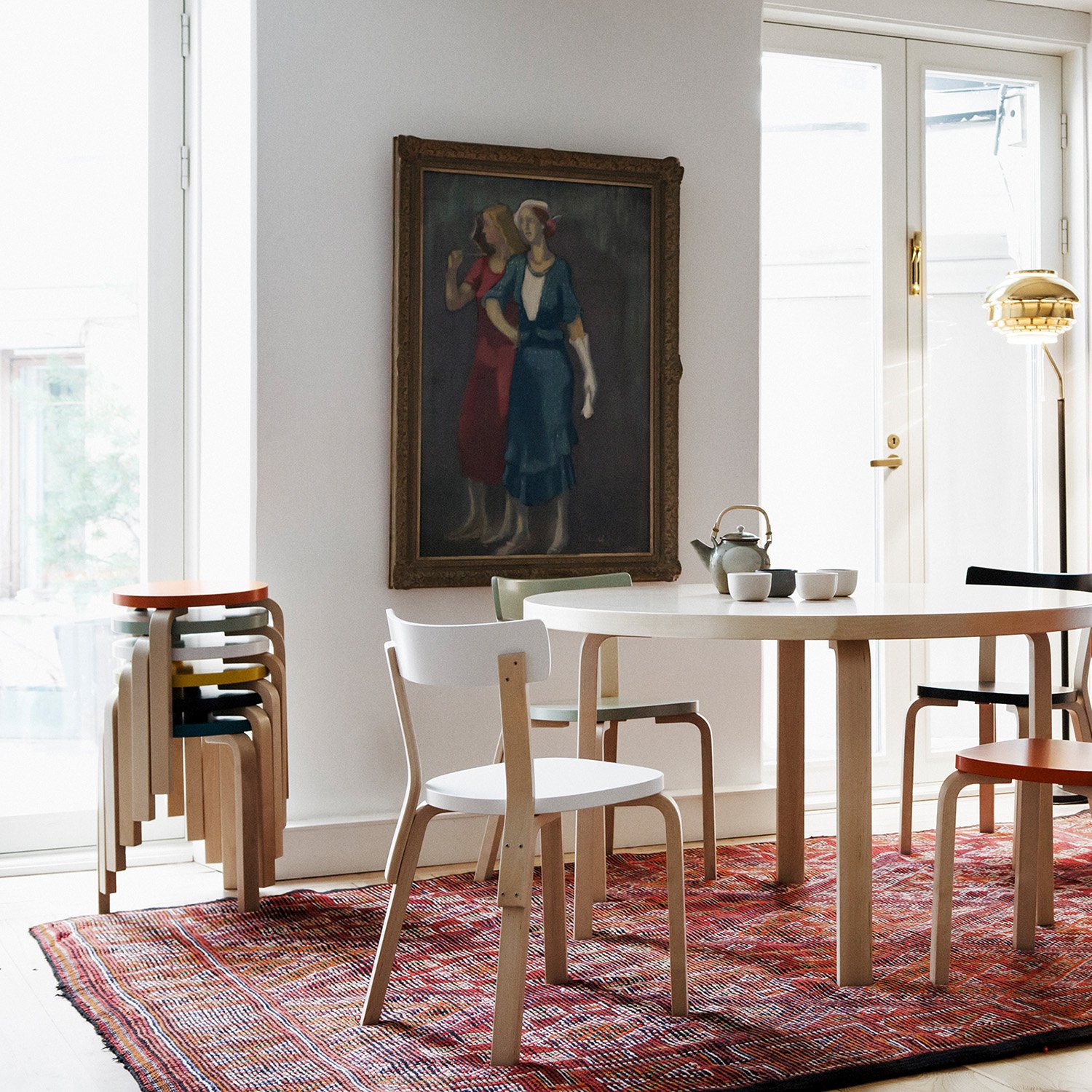 Stool 60, Seat and legs white varnished | Artek | by Alvar Aalto