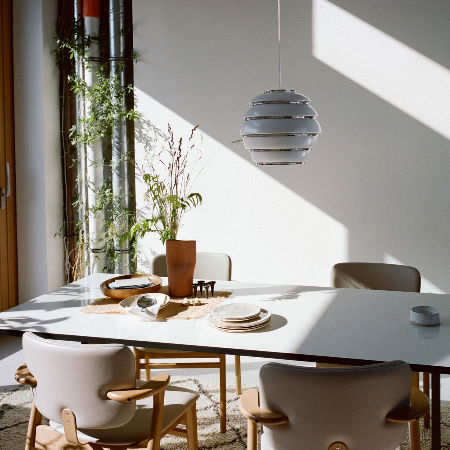 Pendant Lamp A331 Beehive, White, chrome plated steel rings