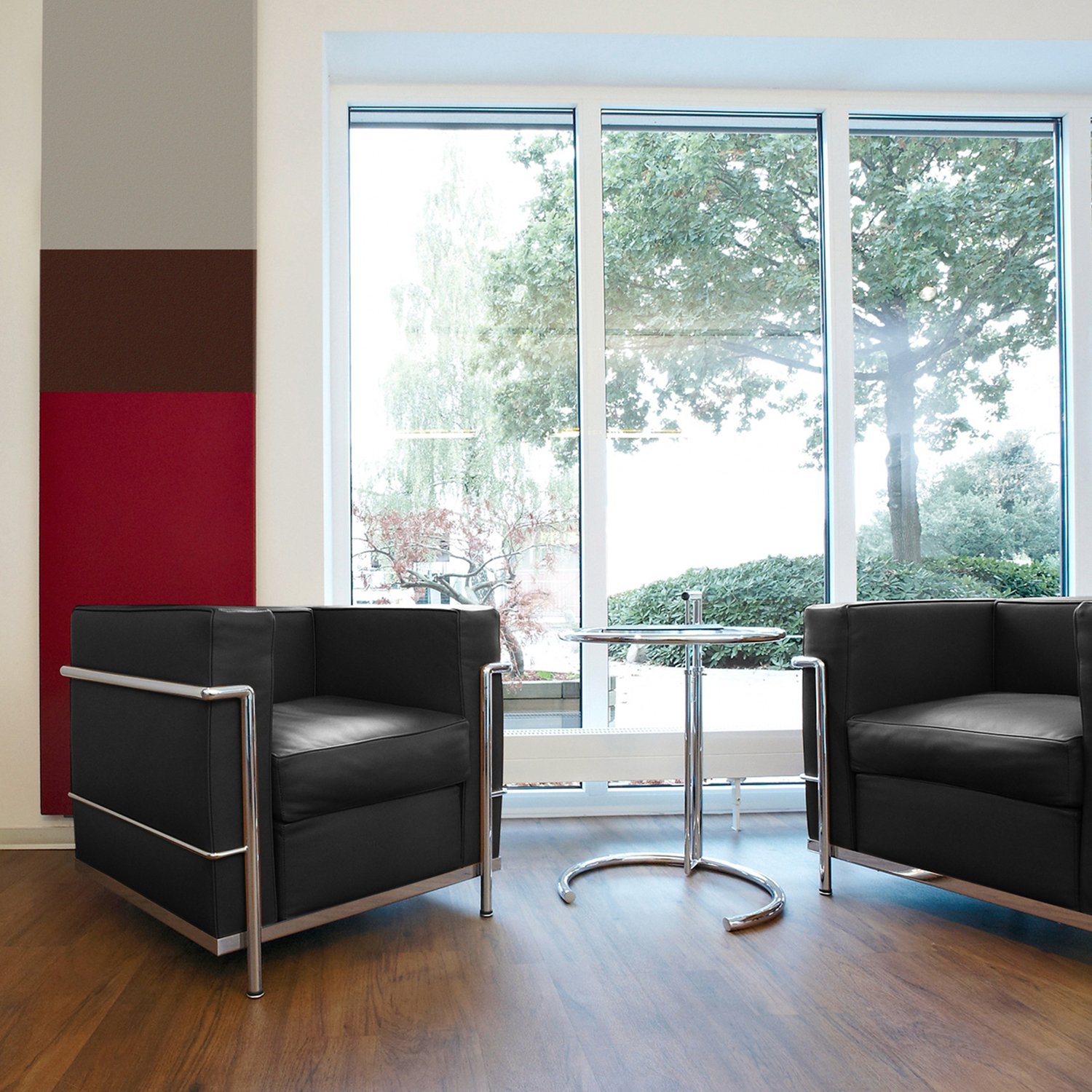 2 Fauteuil Grand Confort, petit modèle, Chrome-plated, Leather