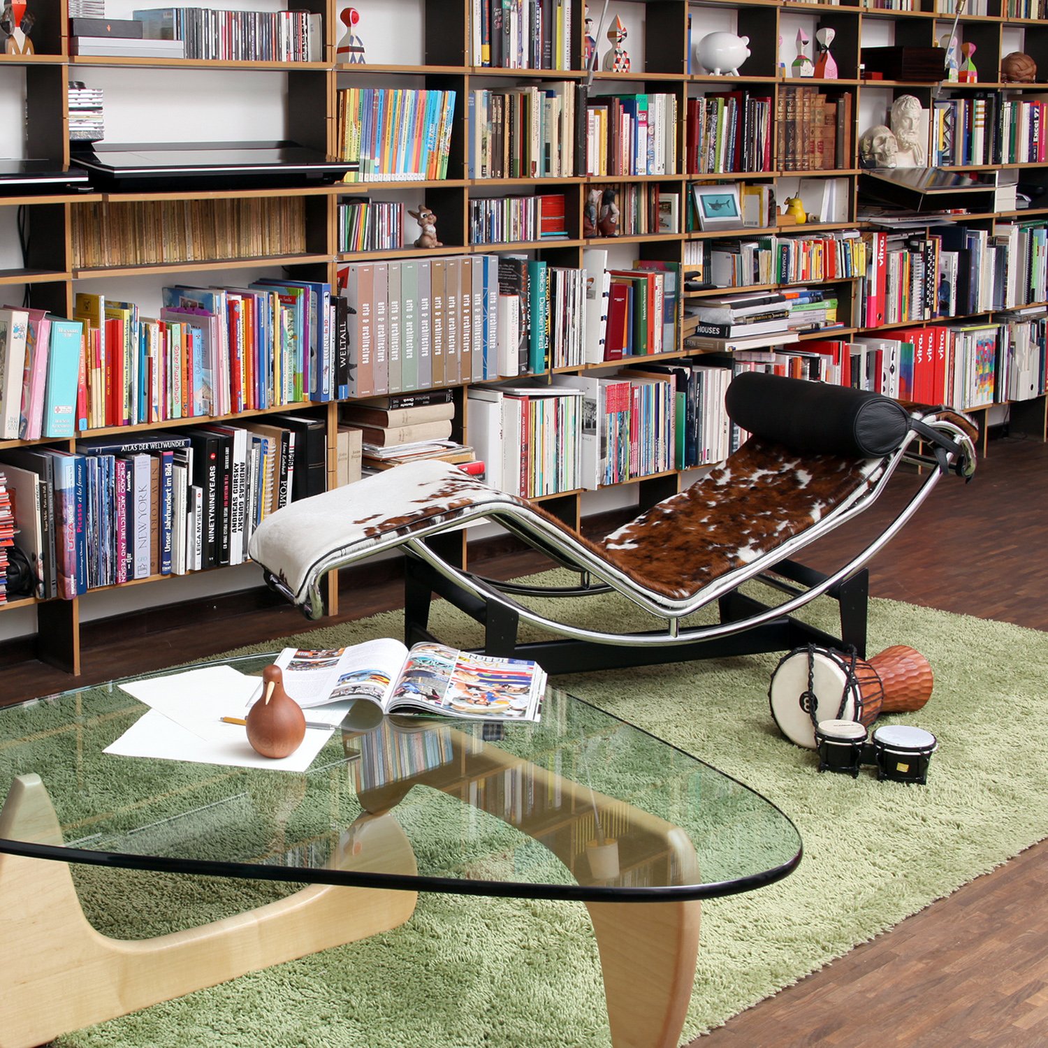 4 Chaise longue à reglage continu, Chrome-plated, Spotted hide