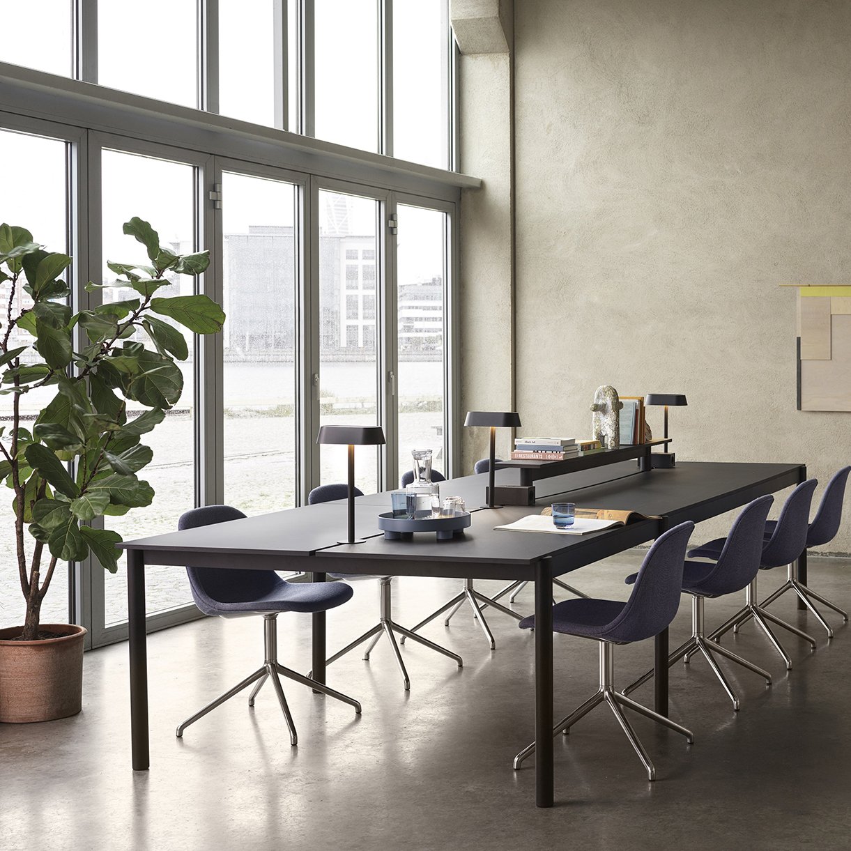 Base Table, L 140 x W 80 cm, Oak veneer with plywood edge, Black