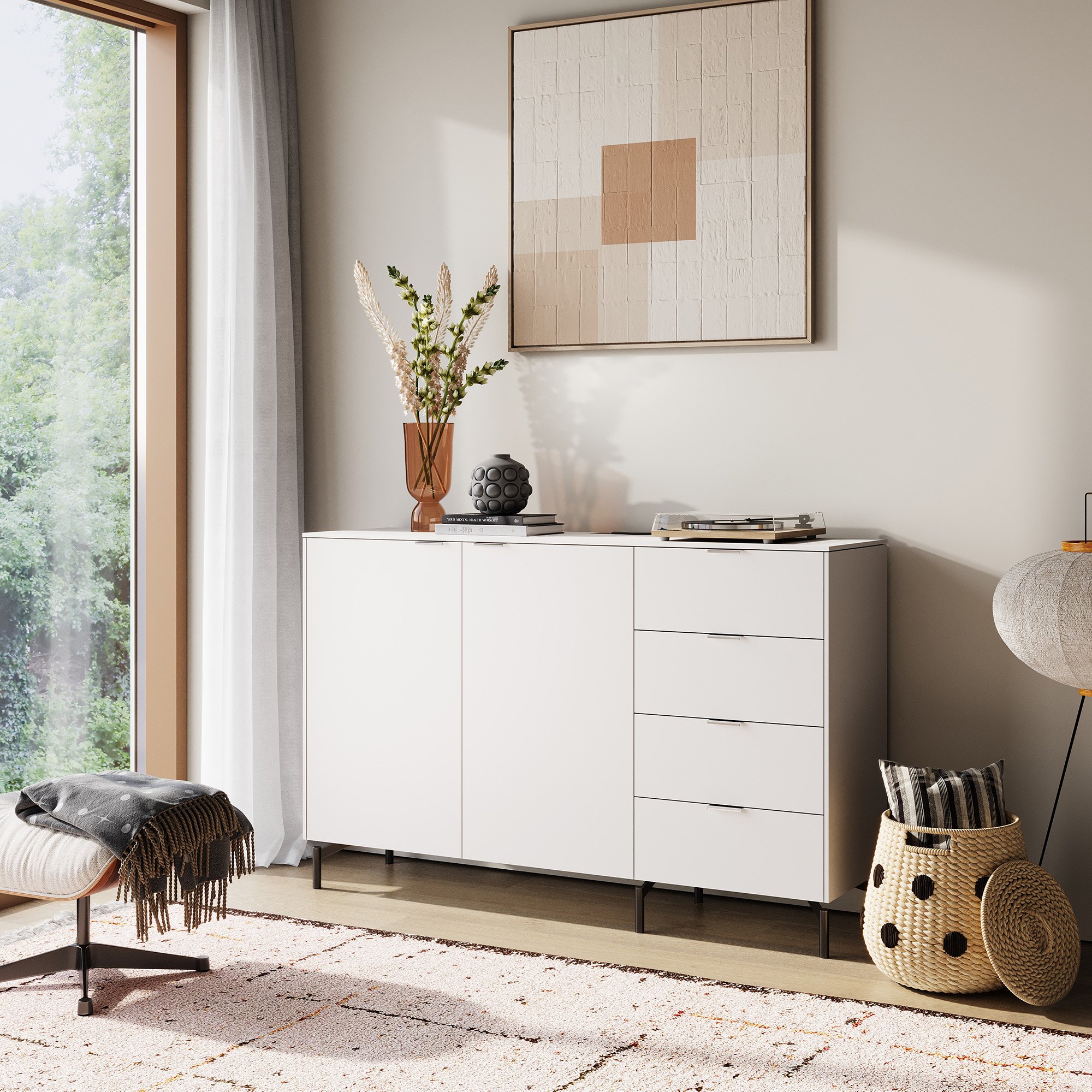 Aventa Sideboard with Doors, 60 cm, 2 Height grids, Melamine cashmere grey, Plastic glide | Müller Small Living | Sideboards & Commodes