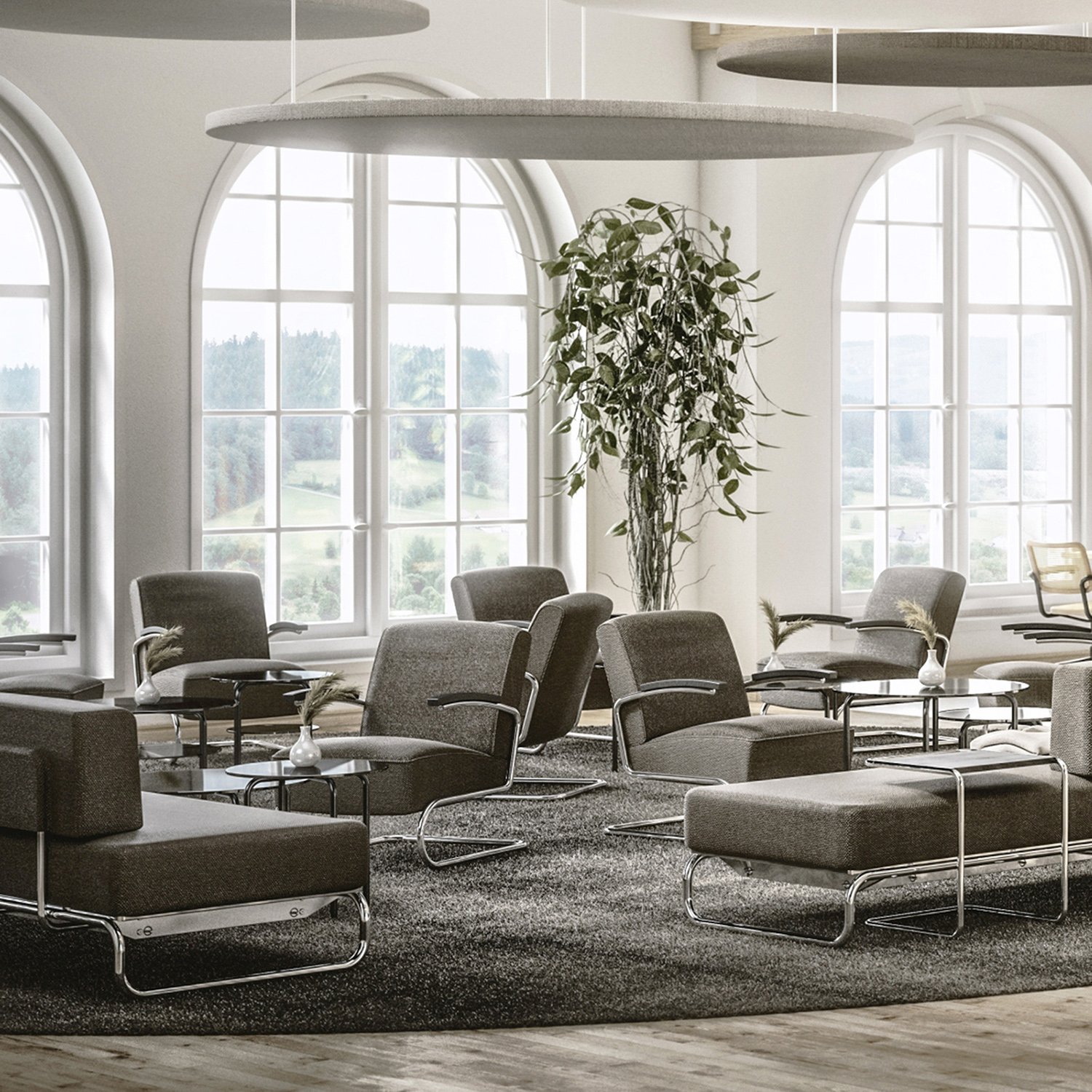 S 411 Cantilever Chair, Leather nero, Chrome-plated, With