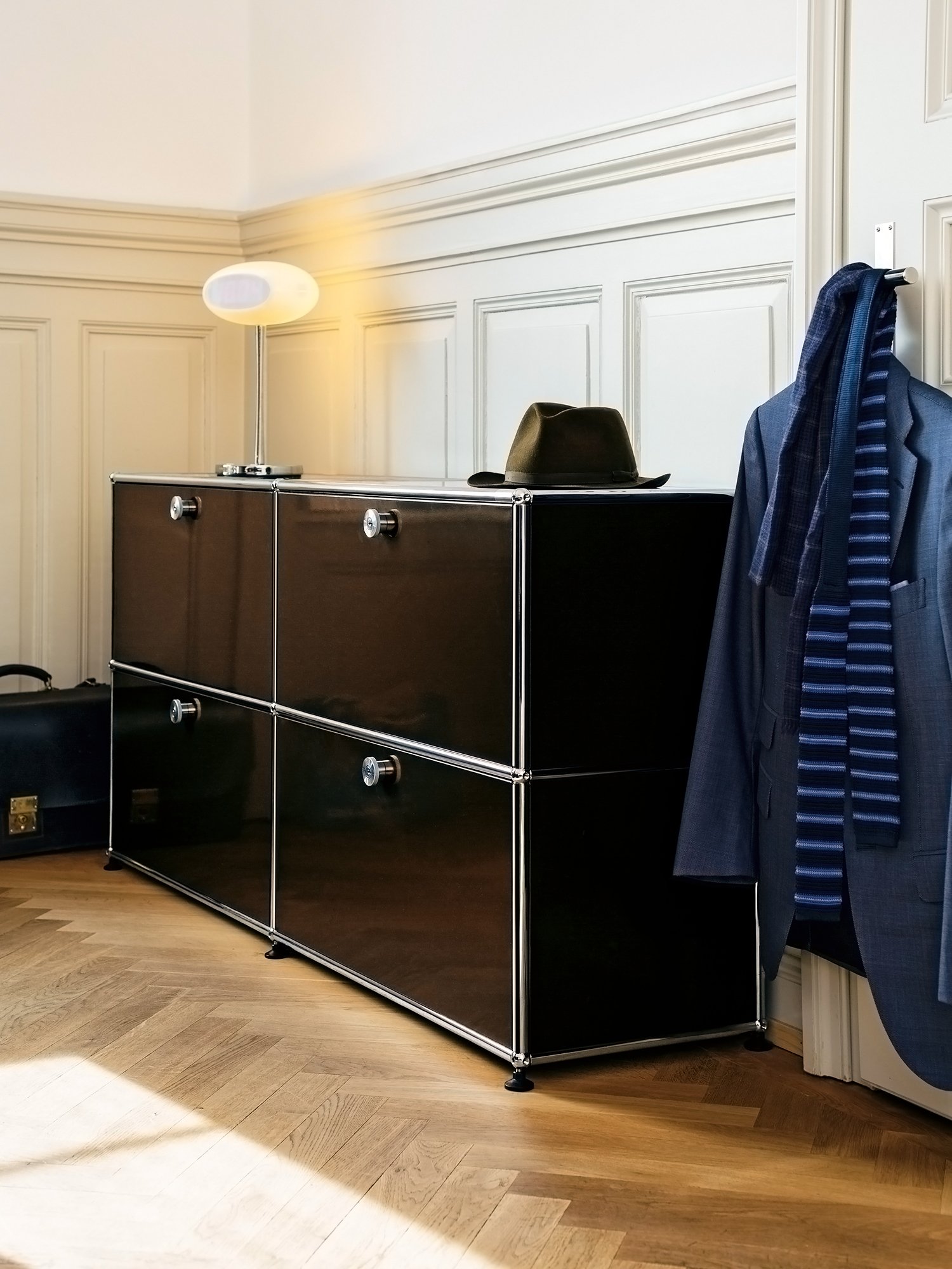 USM Haller Sideboard L, Customizable, Olive green RAL 6003, Open, With ...