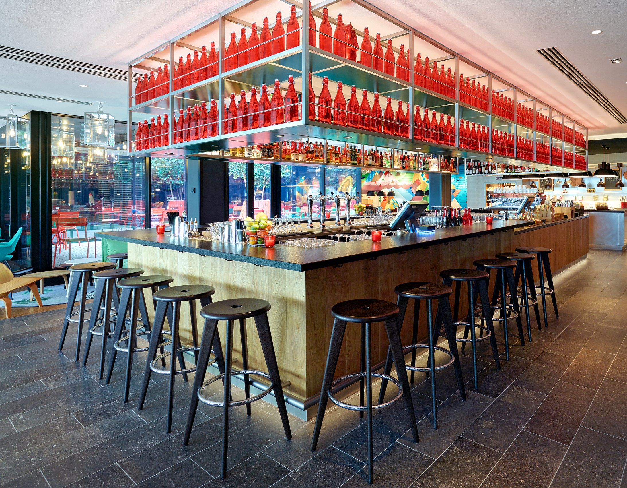 Tabouret Haut Bar Stool, Black oak, chrome foot rests | Vitra | by