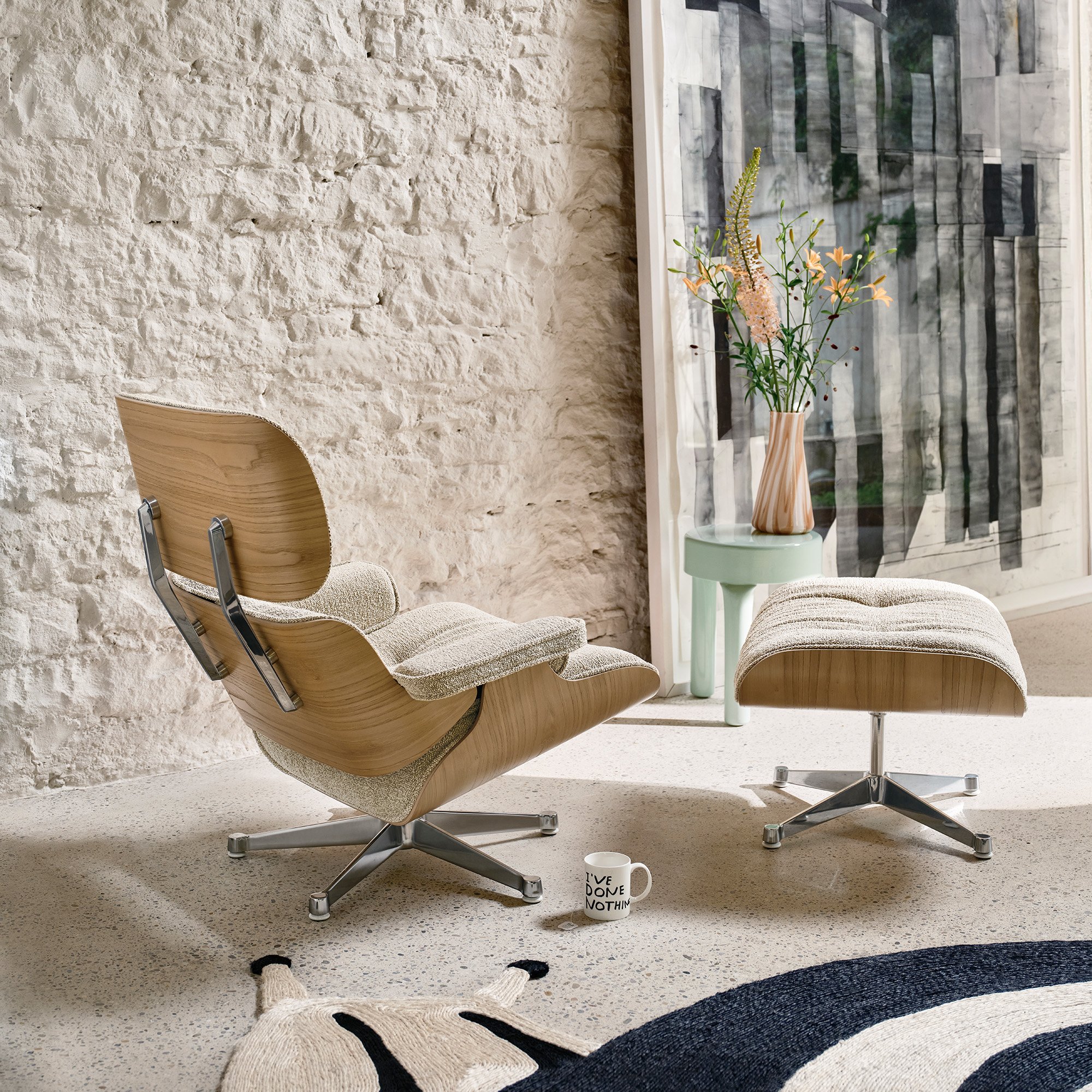 Eames Lounge Chair Ottoman Nubia, Cream dark brown walnut, natural