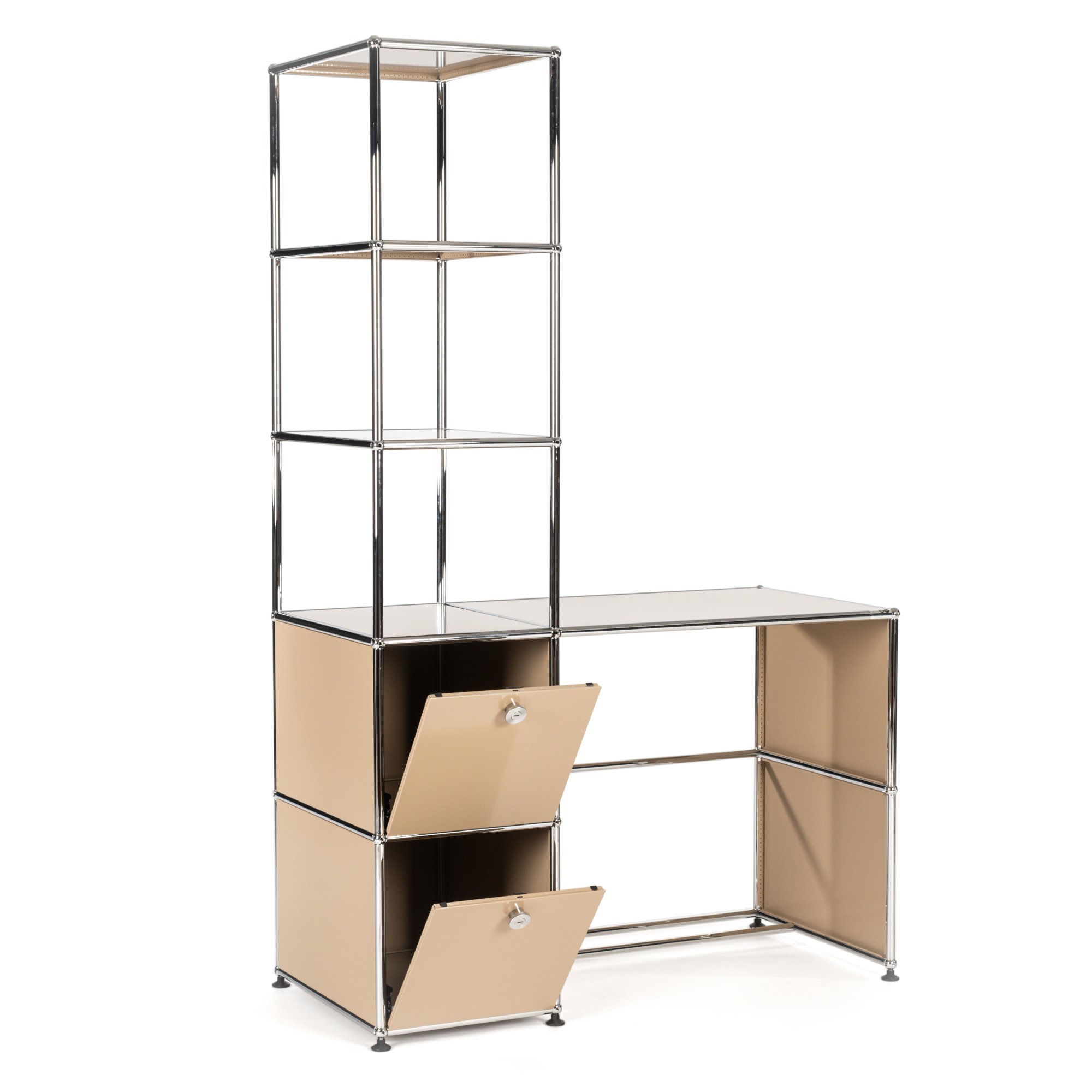 USM Haller Desk With Shelf Unit, Light grey RAL 7035 | USM Haller