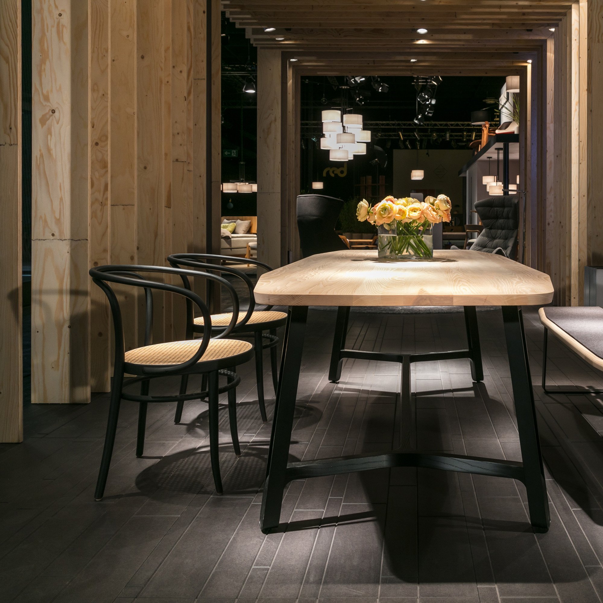 209 / 210 Chair, Black stained beech, Cane work seat and back