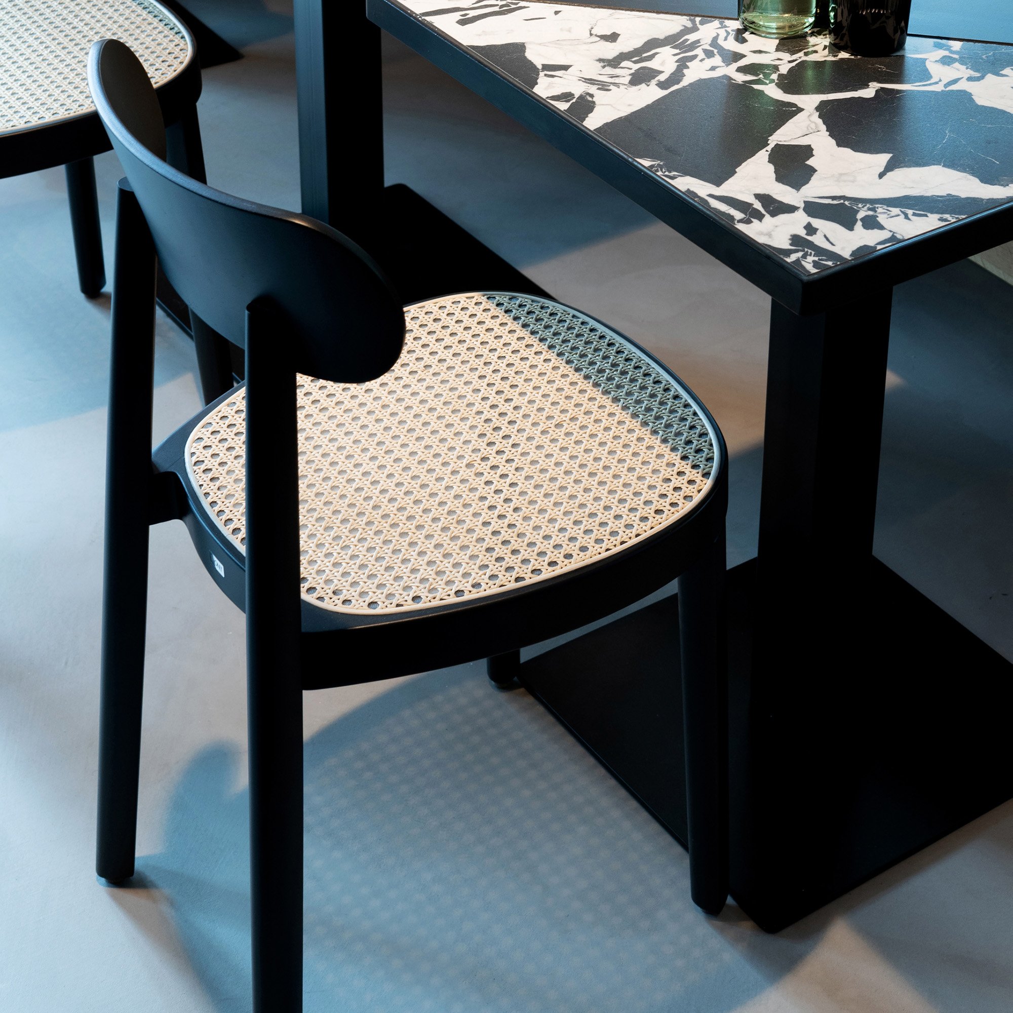 118 / 118 M Chair, Black stained beech, Moulded plywood seat