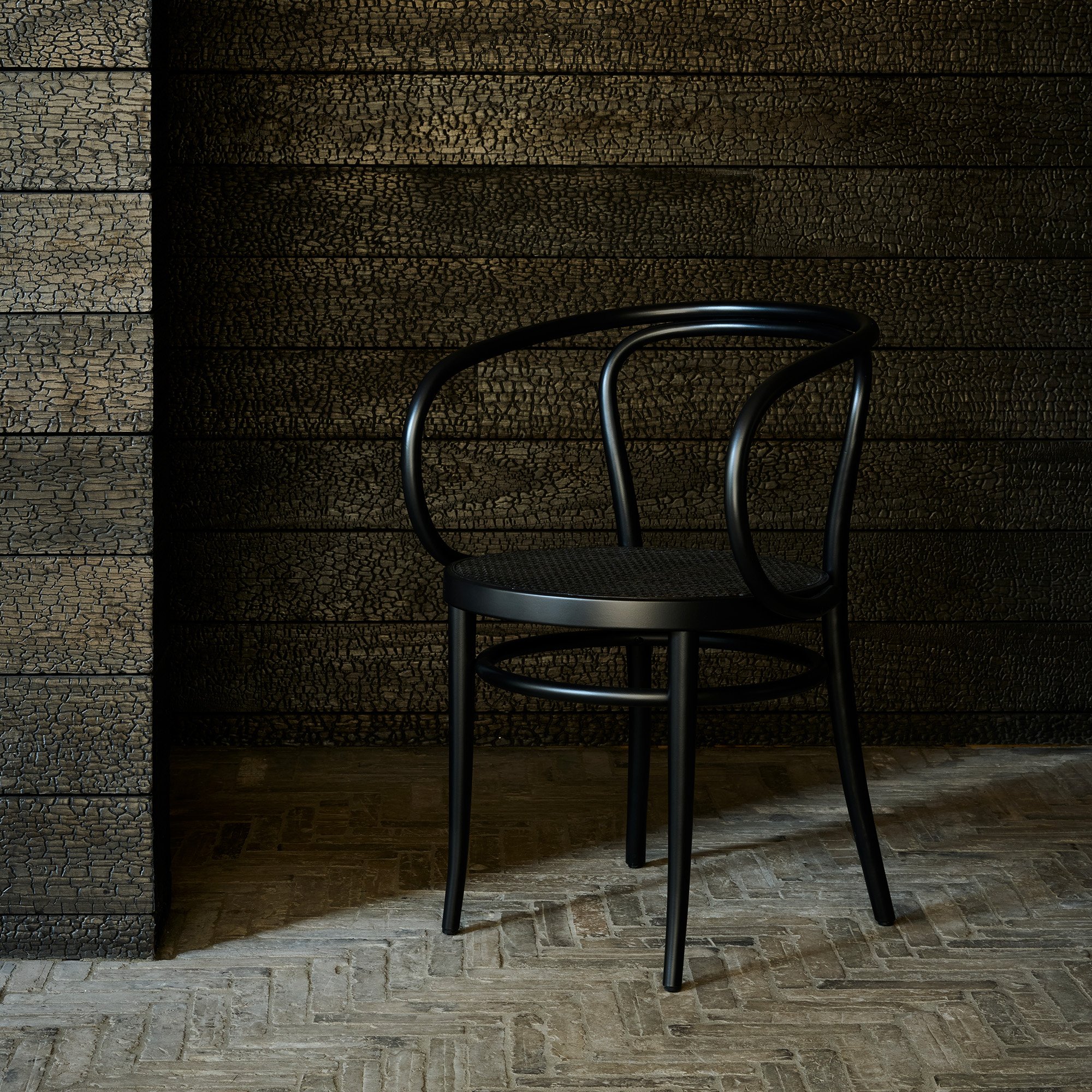 209 / 210 Chair, Black stained beech, Cane work seat and back