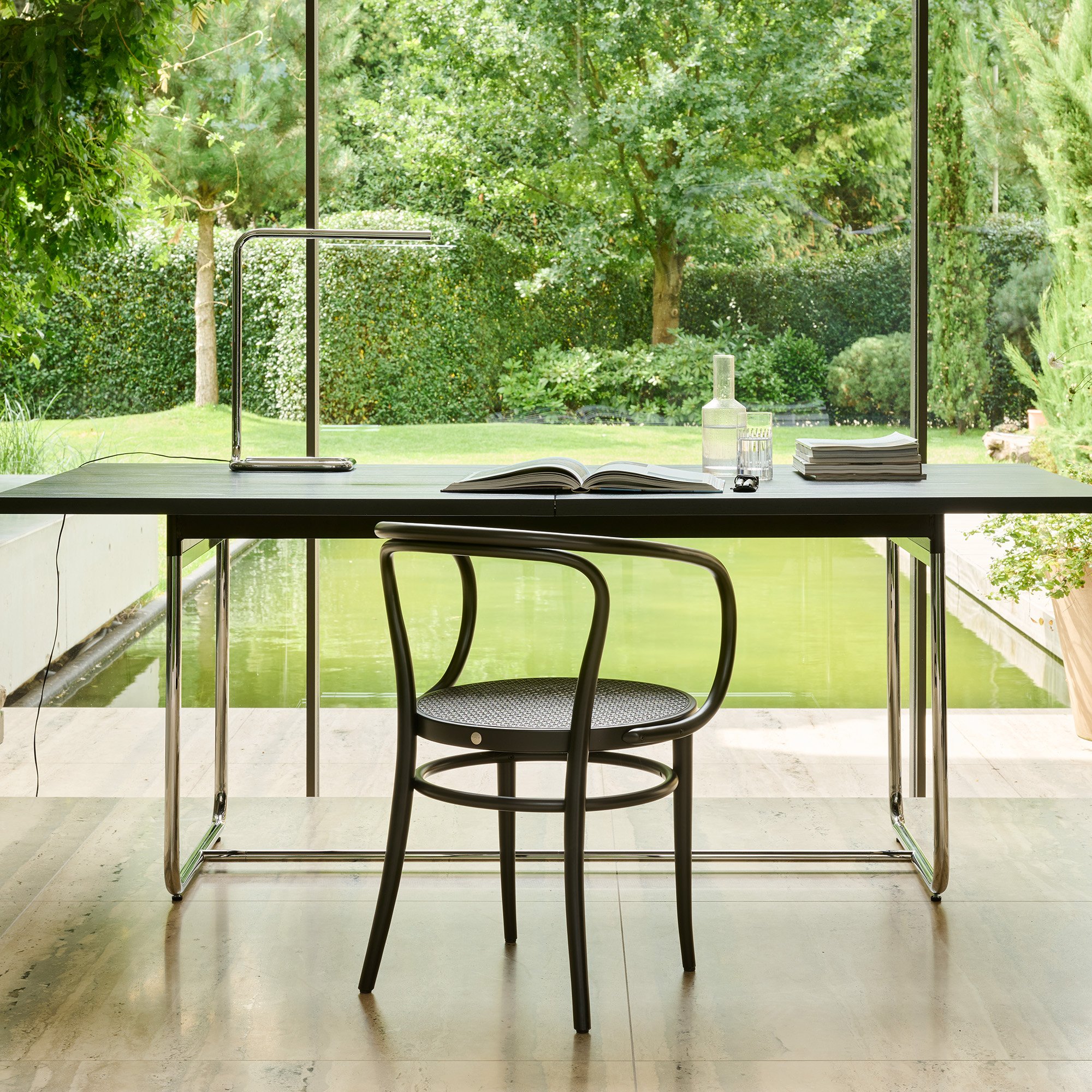 209 / 210 Chair, Black stained beech, Cane work seat and back